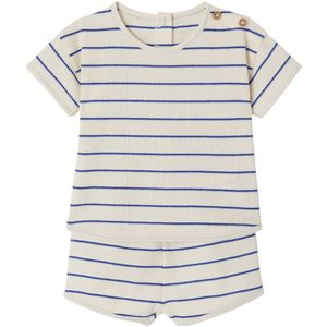 Geboorteset honingraatmotief T-shirt en short ecru