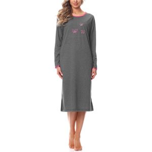 Merry Style Dames Nachtemd - Nachtjapon – Korte mouwen - Katoen – MS-DR-Malwa-ND - Donkermelange (Lange mouw) - XL