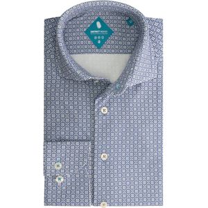 District Indigo Overhemd Performance Pique Print Blue/White/Brown