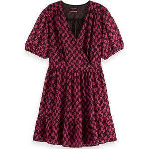 Scotch & Soda Mini-wrap voor dames, casual jurk, Ikat Checkerboard Pink, 34