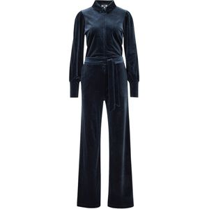 WE Fashion - Velvet Jumpsuit - Blauw - Met Ceintuur