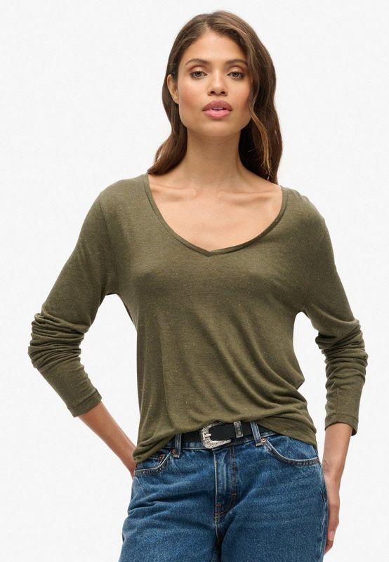 Superdry - Jersey Top - Dames - Slimfit - V-hals - Lange Mouwen