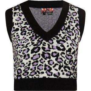 myMo - ROCKS - Trui - Beige / Zwart / Wit - Mouwloos - Dierenprint