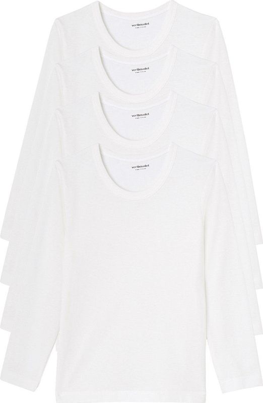 Vertbaudet - Set van 4 - T-shirts - Wit - Katoen, Lange Mouwen, OEKO-TEX® STANDARD 100