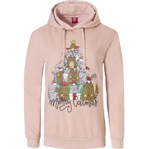 Apollo Dames Kersttrui Met Capuchon Merry Catmas Hoodie Roze - Maat S