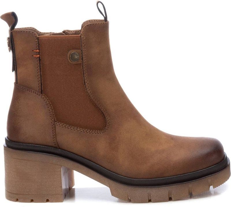 Refresh - 17226702-CAMEL - Enkellaarsjes - Bruin - Hakhoogte 5 tot 8 cm - Ritssluiting