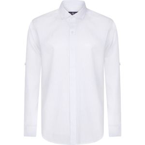 Jimmy Sanders - Basic Overhemd - Wit - Linnen Katoen Blend