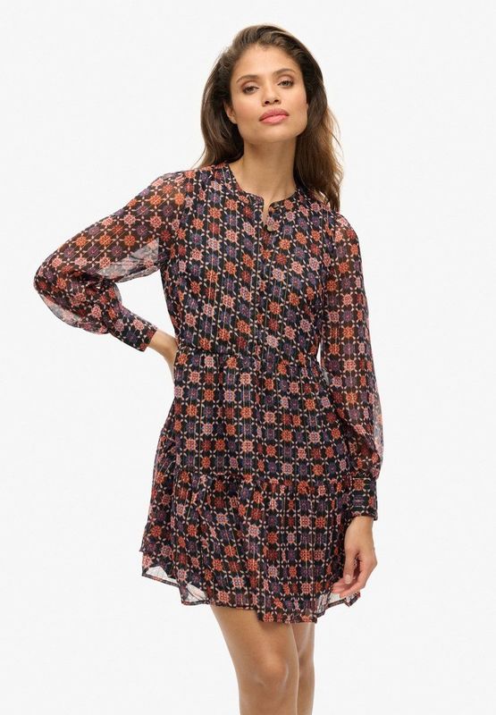Superdry - Tiered Korte Jurk - Zwart - Lange Mouwen