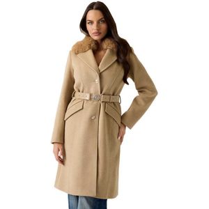 Guess - New Patrice - Midi-jas - Beige - Met Imitatiebont Kraag