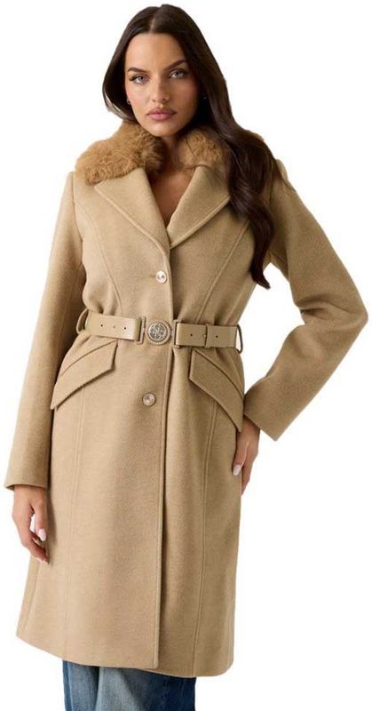 Guess - New Patrice - Midi-jas - Beige - Met Imitatiebont Kraag