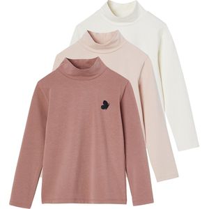 Vertbaudet - Set van 3 T-shirts BASICS - Meisjes - Opstaande Kraag - Lange Mouwen