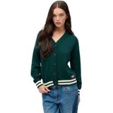 Superdry - Gebreid Vest - Smaragd/Wit - V-hals - Lange Mouw
