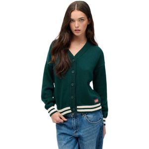 Superdry - Gebreid Vest - Smaragd/Wit - V-hals - Lange Mouw