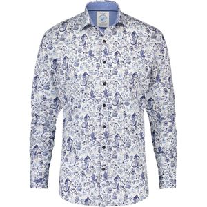 A Fish Named Fred - Shirt - Langsleeve - Wit en Blauw Print - Heren