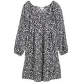 TOM TAILOR - Jurk - Zwart/Wit - Bloemenprint - Knielengte - Lange Mouw