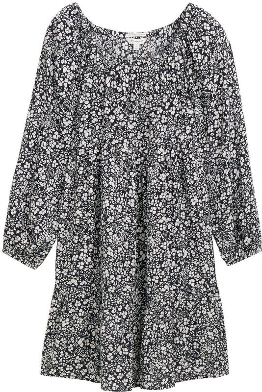 TOM TAILOR - Jurk - Zwart/Wit - Bloemenprint - Knielengte - Lange Mouw