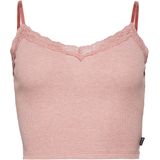 Superdry - Vintage Rib Lace Trim Top - Roze - Spaghetti Top