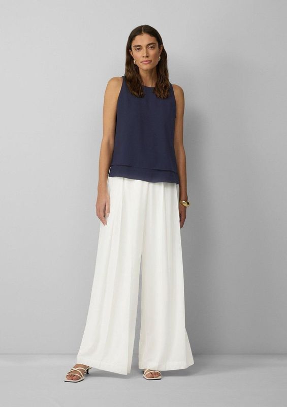 s.Oliver - Hoge Crêpe Broek - Met Wijde Pijpen - Elegante Plooien