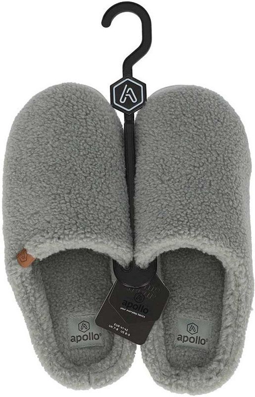 Apollo - Heren Pantoffels - Grijs - Warme Teddy Slippers - Stevige Zool
