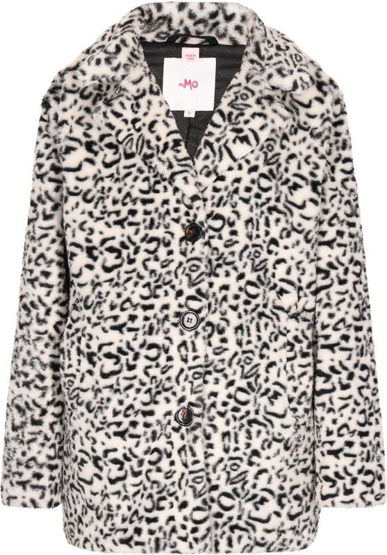 Mymo - Jas - Wit Zwart - Dames - Statement-jack met Bontpatroon