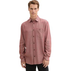 TOM TAILOR Heren 1042662 Chambray overhemd met visgraatpatroon, 36010 - Burgundy Herringbone Chambray, XXL