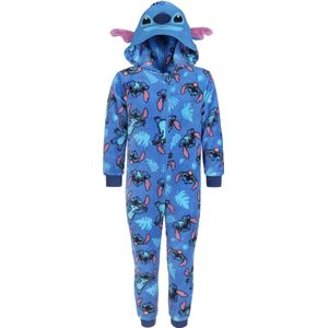 Blauwe, Polar Fleece Eendelige Pyjama, Stitch Kinder Onesie met Capuchon, OEKO-TEX