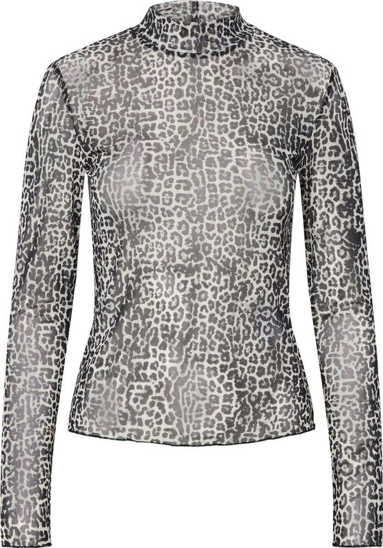 Pieces - Pcjeshi Ls High Neck Top Jrs Bc 17159223 - T-shirt - Rabbit/leopard