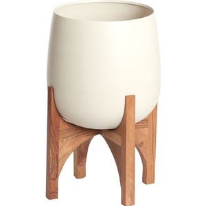 Light & Living - Pot Deco Op Voet - Ø36cm - Hout - Mat Crème