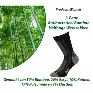3-Paar Antibacterieel Bamboe Middelhoog Werksokken 43-45