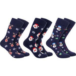 BRUBAKER - 3 Paar Heren Kerstsokken - Grappige Katoenen Sokken - Sneeuwman, Rendier en de Kerstman