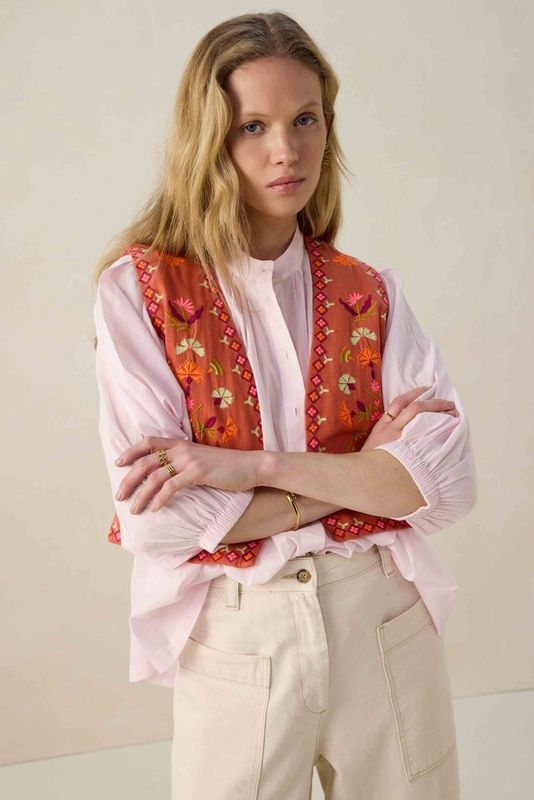 Sissy-Boy - Gilet - Lichtrood - 100% Katoen - Bloemenborduurwerk