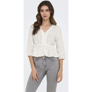 Only - Blouse - Cloud Dancer - 100% Katoen - V-hals en Knoopsluiting