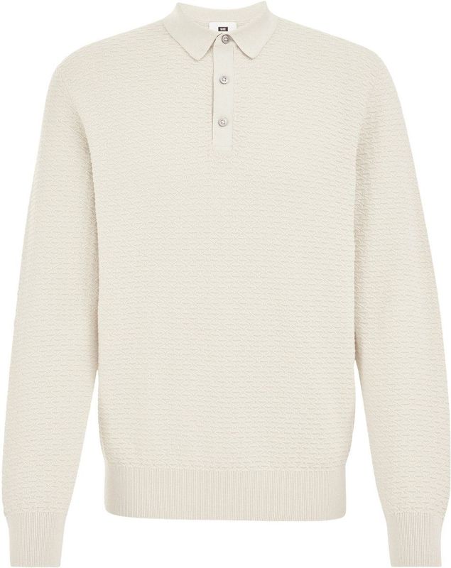 WE Fashion - Heren Regular fit gebreide polo met structuur - Regular fit - Beige - Katoen - Maat: S