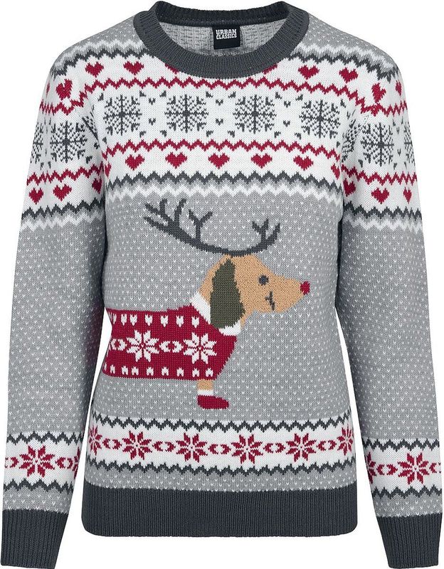 Urban Classics - Sausage Dog Christmas - Dames Christmas Jumper - Groen/Wit/Rood