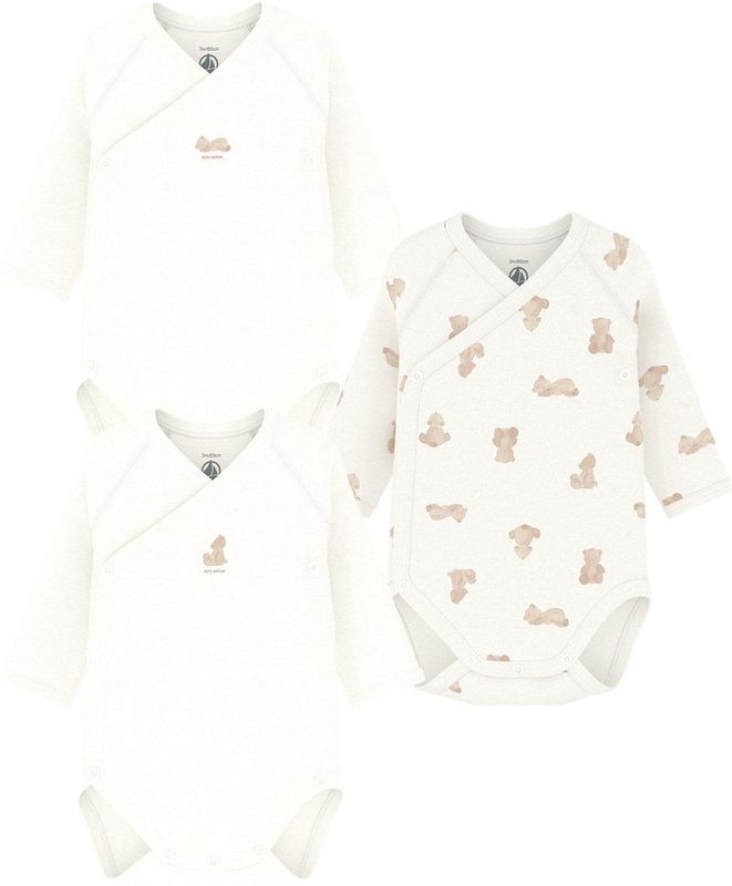 Petit Bateau Wikkelromper l/s - 3-pack - Wit - Petit Bateau - 44 - Romper L/S