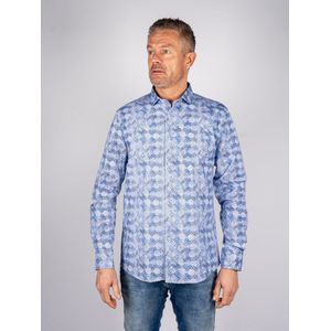 Napoli Uomo - Overhemd - Blauw - Grafische Print - Lange Mouwen