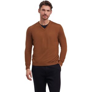 FALKE Basic New Merino V-Neck elegante klassieker wol trui heren bruin - maat S