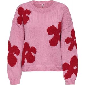 Only Trui Onlbootle Life Ls Flower O-neck Knt 15361111 Wild Rose/salsa Dames Maat - M