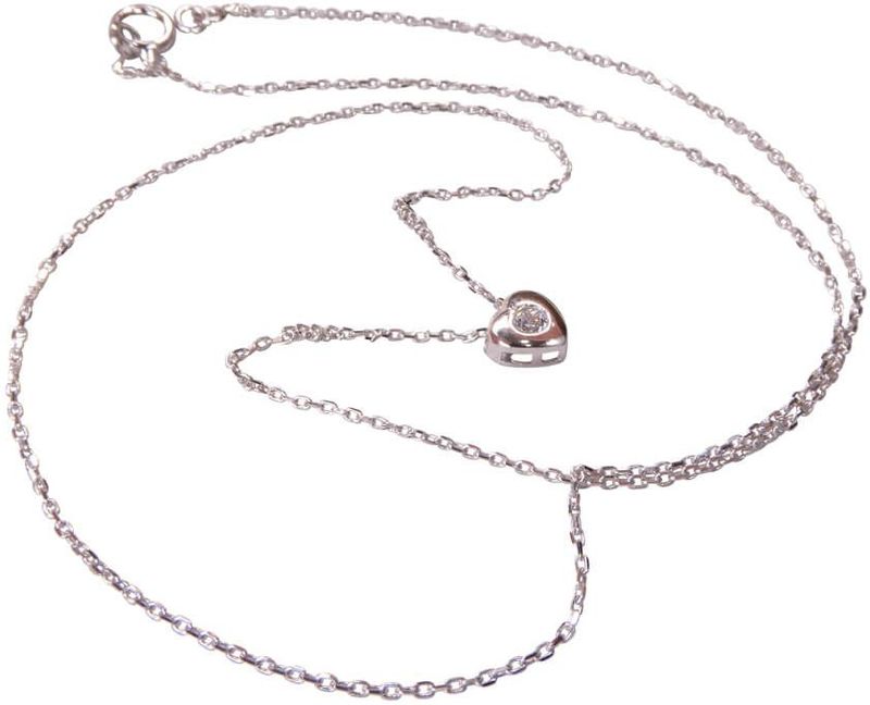Christian - Ketting Hart - 14 Karaat Wit Goud - Zirkonia - 45 cm