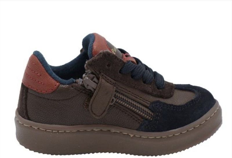 Pinocchio - P1403-254 - Sneakers - Donkerbruin Combi - Vetersluiting en Ritssluiting
