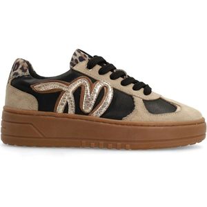 MANFIELD - Sneakers Laag - Cognac - Dierenprint - Vetering met 6 Gaten