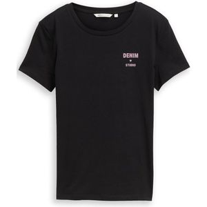 TOM TAILOR DENIM - Shirt - Zwart - Kwartmouw - Ronde Hals