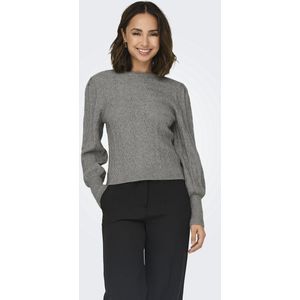 Only - Onlkatia L Tructure Puff O-neck - Gebreide Trui - Grijs Melange - Lange Mouwen