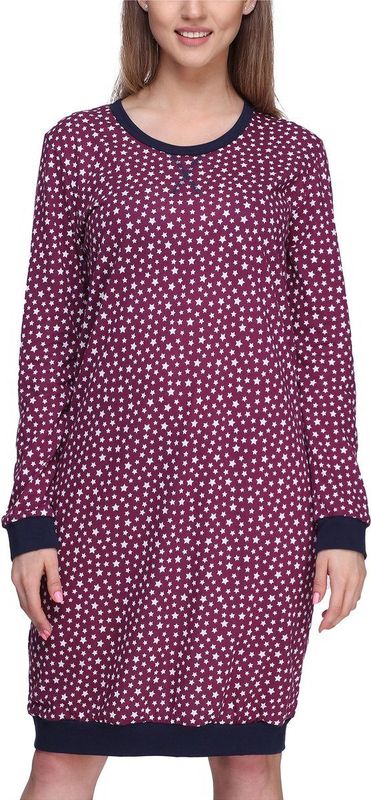 Merry Style - MS-MS10-180-ND - Dames Nachtemd - Wijnrood/Sterren - Lange Mouwen - Katoen