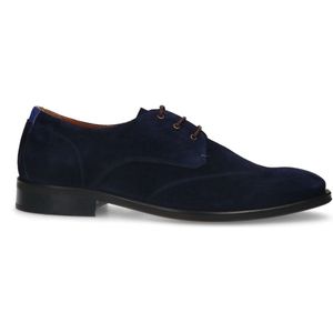 Manfield - Suède Veterschoenen - Donkerblauw - Platte Hak 2 cm