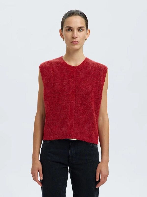 Selected Femme Lulu SL O-Neck Button O-Neck Vest Equestrian Red
