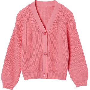 Meisjes - Kabeltricot - Vest - Roze - V-hals, Knoopsluiting, Lange Mouwen