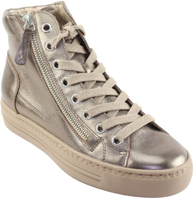 Paul Green - Sneakers Hoog - Beige - Glad Leer - Met Plateau