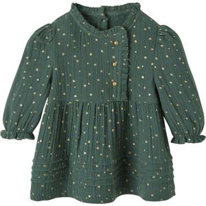 Babyjurkje - Donkergroen - Katoenen Hydrofiel Doek - Met Gouden Sterren - Ruches