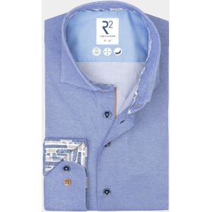 R2 Overhemd Dobby Poplin Melange Blauw - Maat 38 - Heren - Overhemden Formeel